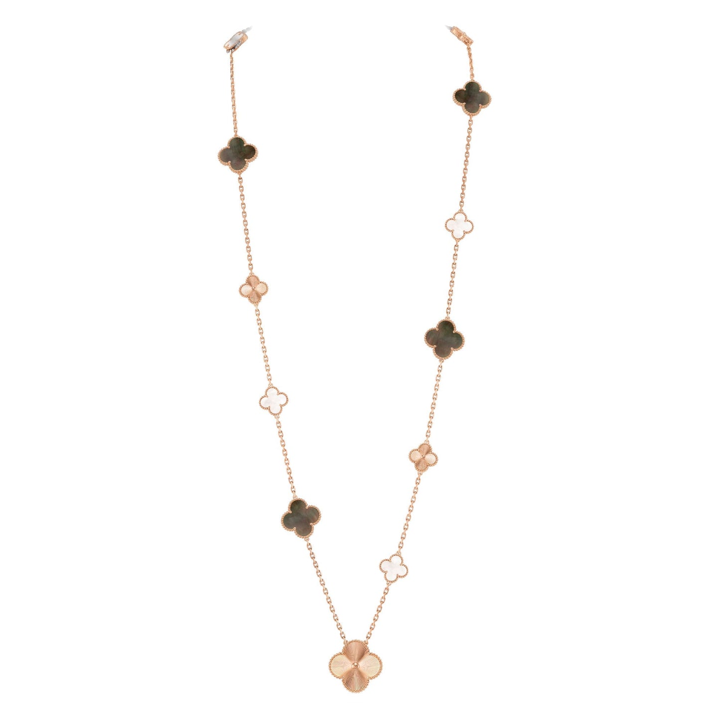 [Okajuri Jewelry]DETACHABLE CLOVER 15(11+4) FLOWER ROSE GOLD NECKLACE SET