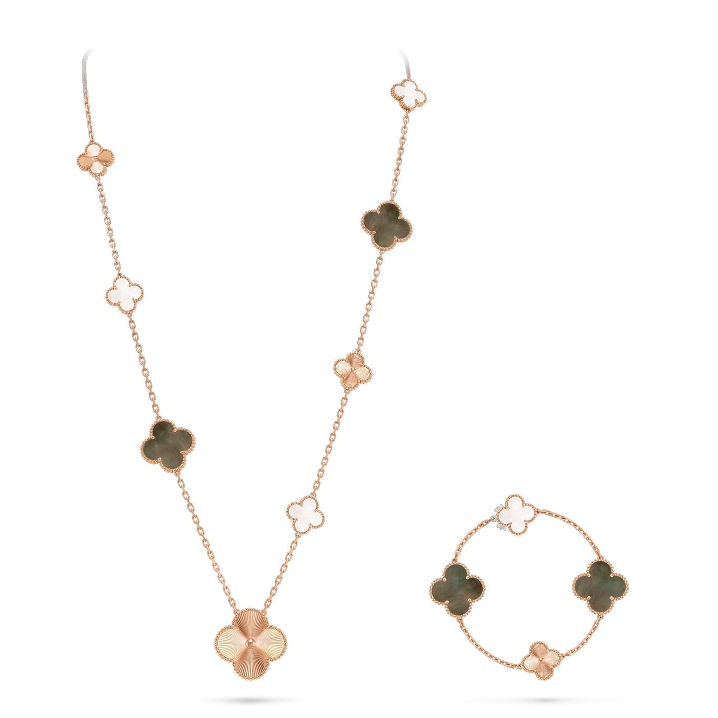 [Okajuri Jewelry] DETACHABLE CLOVER 15(11+4) FLOWER ROSE GOLD NECKLACE SET