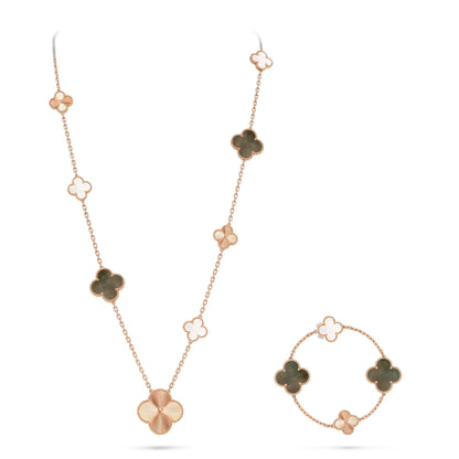 [Okajuri Jewelry] DETACHABLE CLOVER 15(11+4) FLOWER ROSE GOLD NECKLACE SET
