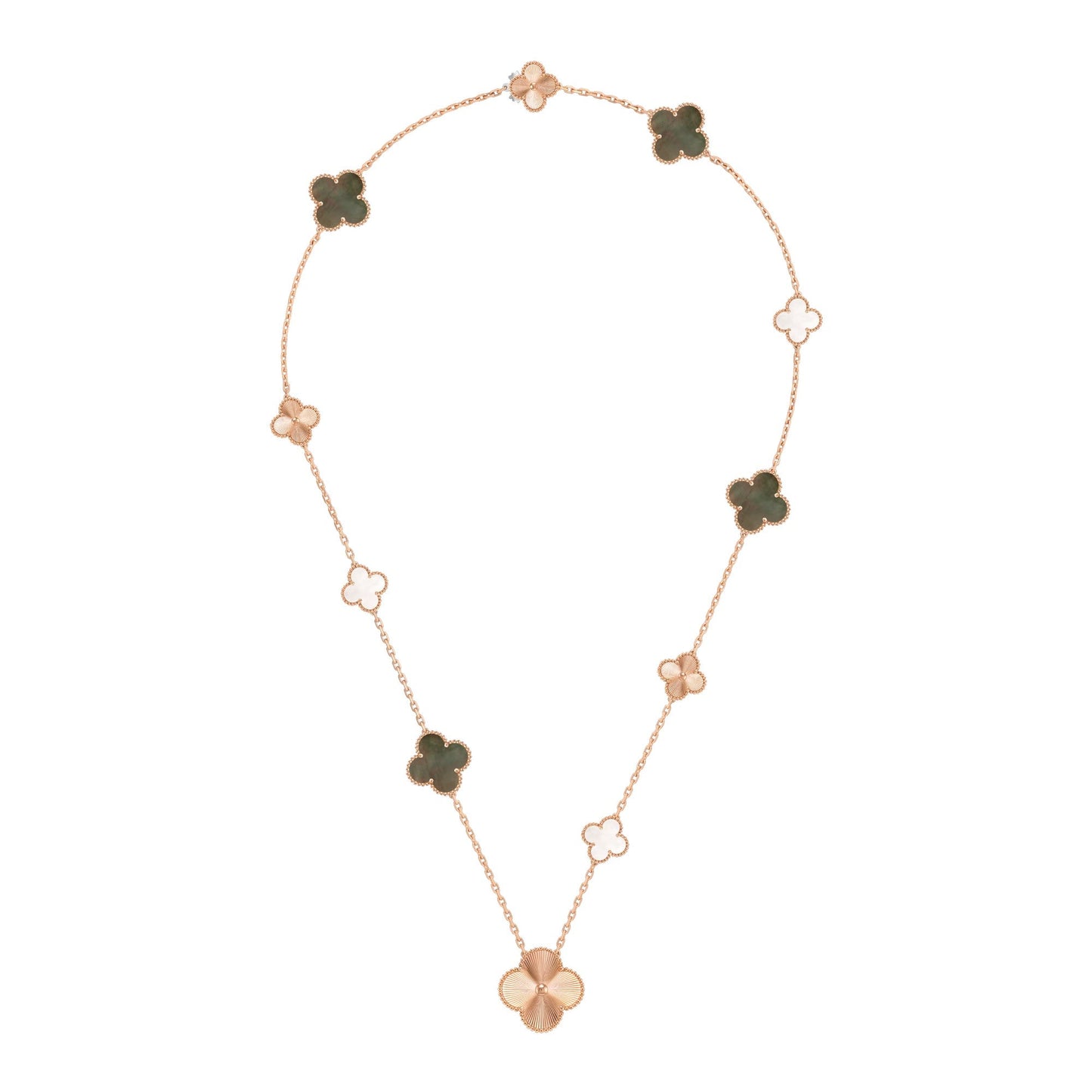 [Okajuri Jewelry]DETACHABLE CLOVER 15(11+4) FLOWER ROSE GOLD NECKLACE SET