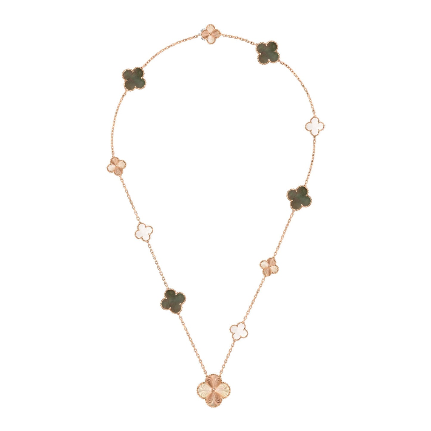 [Okajuri Jewelry] DETACHABLE CLOVER 15(11+4) FLOWER ROSE GOLD NECKLACE SET