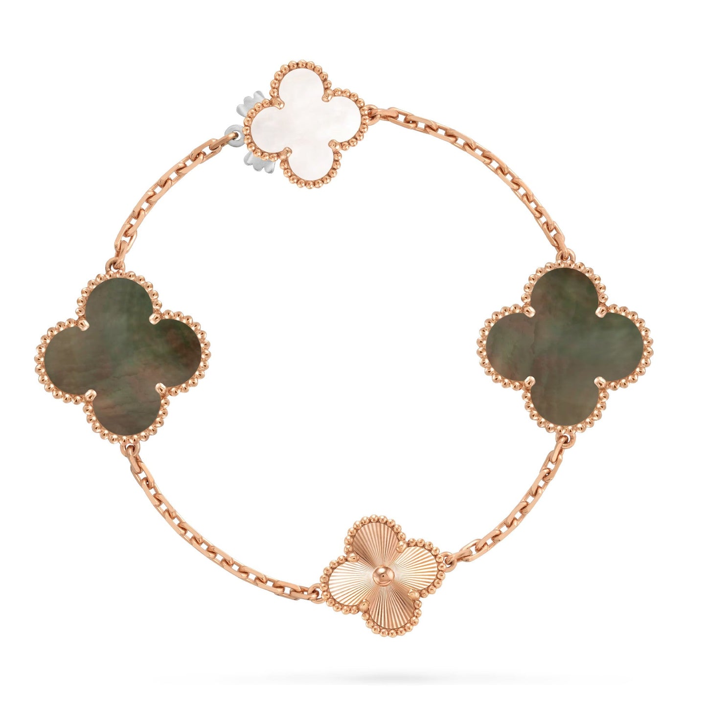 [Okajuri Jewelry]DETACHABLE CLOVER 15(11+4) FLOWER ROSE GOLD NECKLACE SET