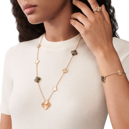 [Okajuri Jewelry] DETACHABLE CLOVER 15(11+4) FLOWER ROSE GOLD NECKLACE SET