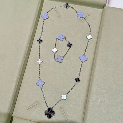 [Okajuri Jewelry] DETACHABLE CLOVER 15(11+4) FLOWER SILVER NECKLACE SET