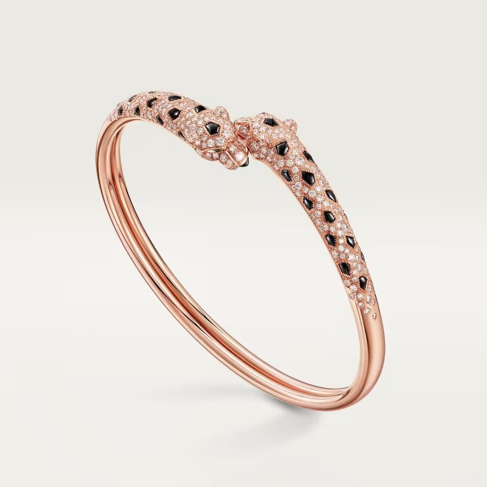 [Okajuri Jewelry] PANTHERE DOUBLE HEADED HALF DIAMOND OPEN BRACELET