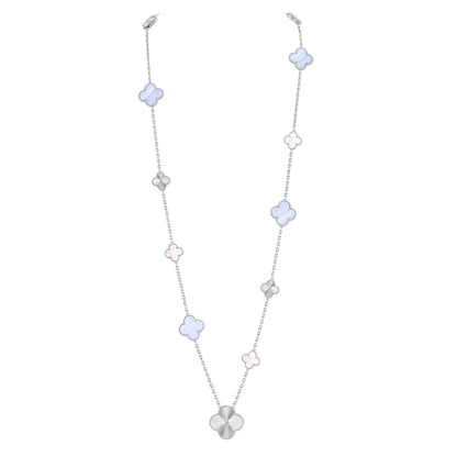 [Okajuri Jewelry]DETACHABLE CLOVER 15(11+4) FLOWER SILVER NECKLACE SET