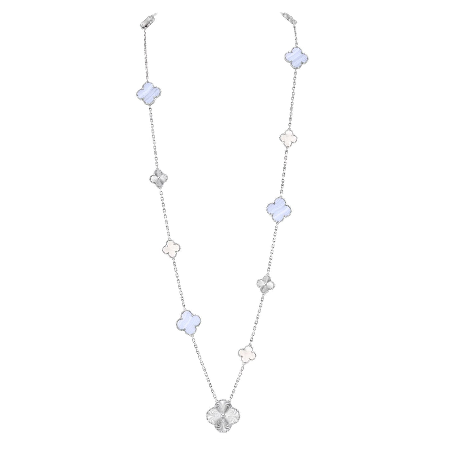 [Okajuri Jewelry] DETACHABLE CLOVER 15(11+4) FLOWER SILVER NECKLACE SET