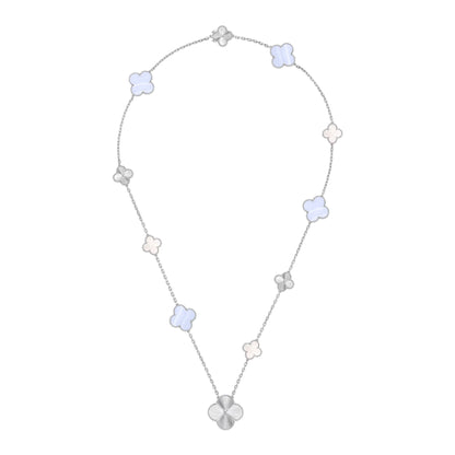 [Okajuri Jewelry]DETACHABLE CLOVER 15(11+4) FLOWER SILVER NECKLACE SET