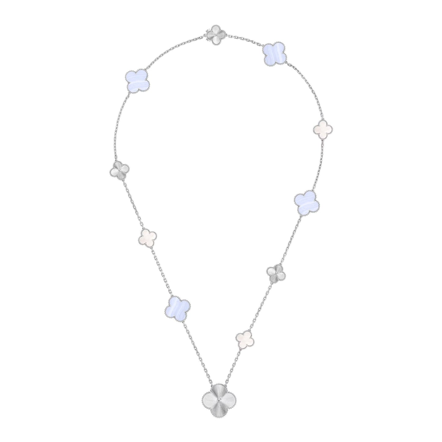 [Okajuri Jewelry] DETACHABLE CLOVER 15(11+4) FLOWER SILVER NECKLACE SET
