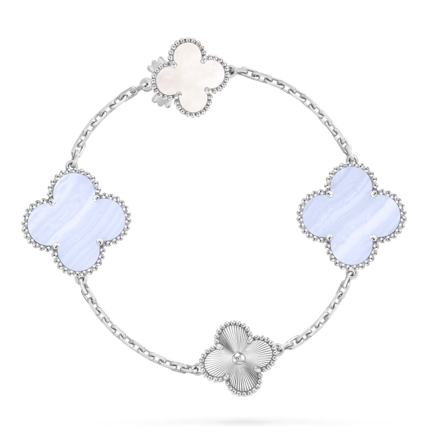 [Okajuri Jewelry]DETACHABLE CLOVER 15(11+4) FLOWER SILVER NECKLACE SET