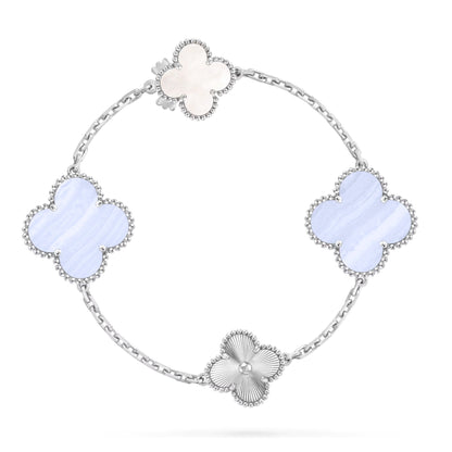 [Okajuri Jewelry]DETACHABLE CLOVER 15(11+4) FLOWER SILVER NECKLACE SET