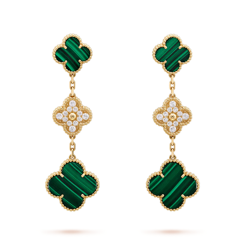 [Okajuri Jewelry]CLOVER EARRINGS GOLD MALACHITE DIAMOND 3 MOTIF