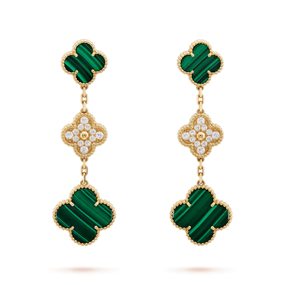 [Okajuri Jewelry]CLOVER EARRINGS GOLD MALACHITE DIAMOND 3 MOTIF