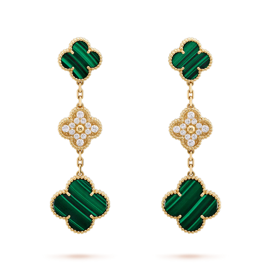 [Okajuri Jewelry]CLOVER EARRINGS GOLD MALACHITE DIAMOND 3 MOTIF