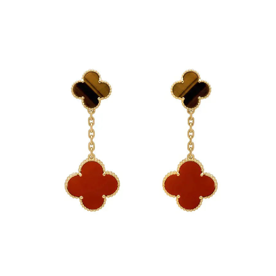[Okajuri Jewelry]CLOVER  2 MOTIF  TIGER EYE CARNELIAN EARRINGS