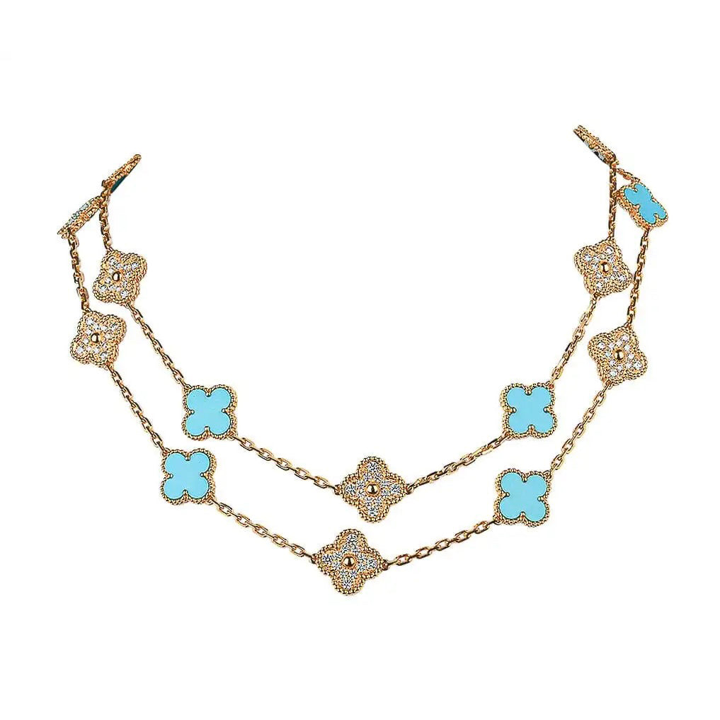[Okajuri Jewelry] CLOVER 20 MOTIFS TURQUOISE DIAMOND NECKLACE