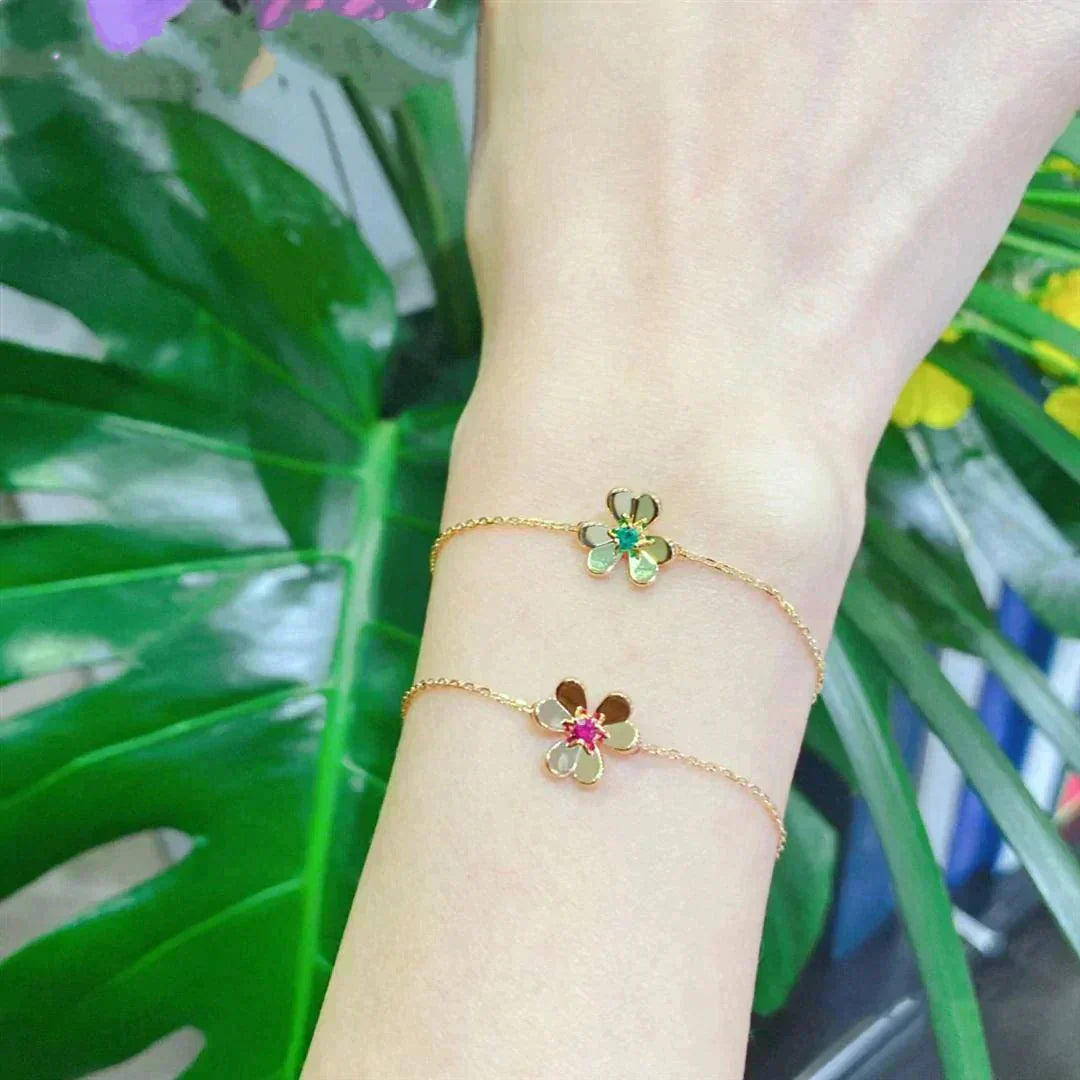 [Okajuri Jewelry]FRIVOLE GOLD FLOWER PINK MALACHITE BRACELET