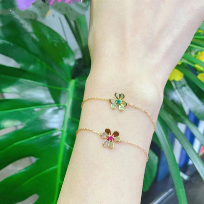 [Okajuri Jewelry]FRIVOLE GOLD FLOWER PINK MALACHITE BRACELET