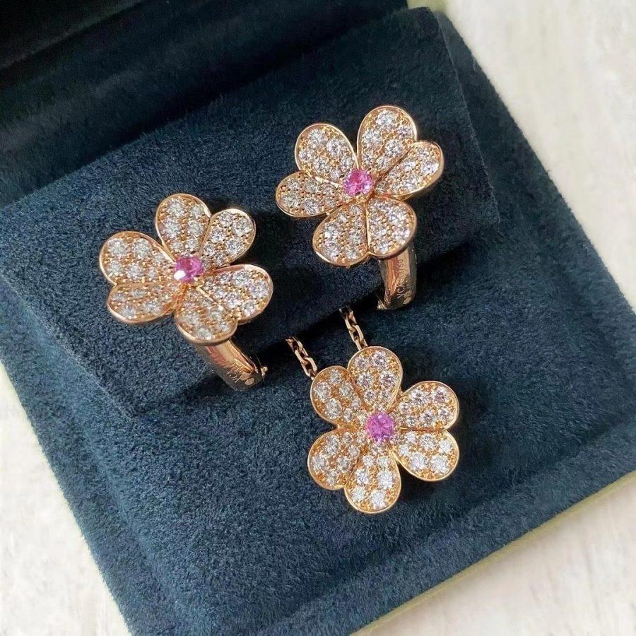 [Okajuri Jewelry]FRIVOLE PINK GOLD FLOWER DIAMOND EARRINGS