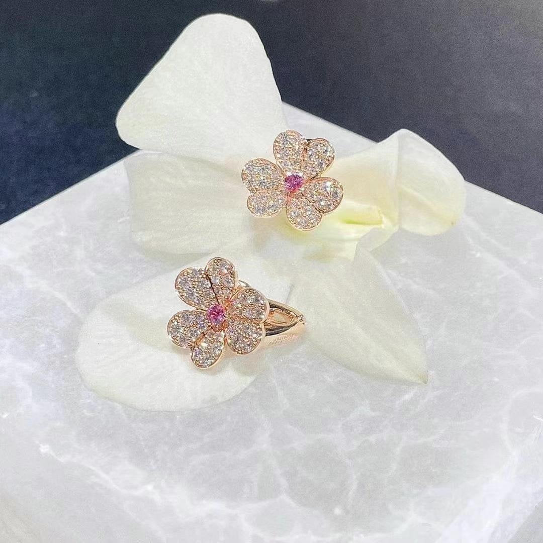 [Okajuri Jewelry]FRIVOLE PINK GOLD FLOWER DIAMOND EARRINGS