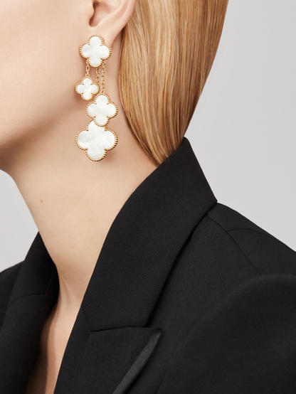 [Okajuri Jewelry]CLOVER EARRINGS WHITE MOP 4 MOTIFS GOLD