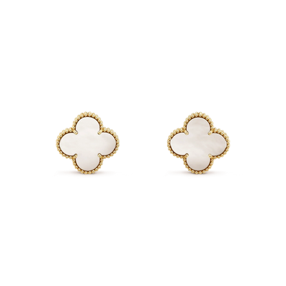 [Okajuri Jewelry]CLOVER MEDIUM 1 MOTIFS  WHITE MOP STUD EARRINGS