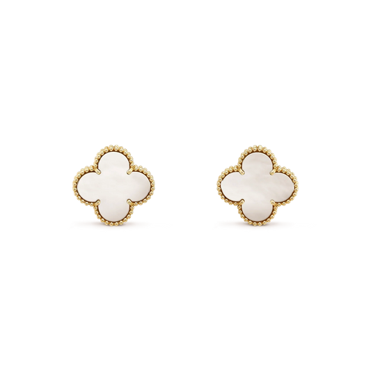 [Okajuri Jewelry]CLOVER MEDIUM 1 MOTIFS  WHITE MOP STUD EARRINGS