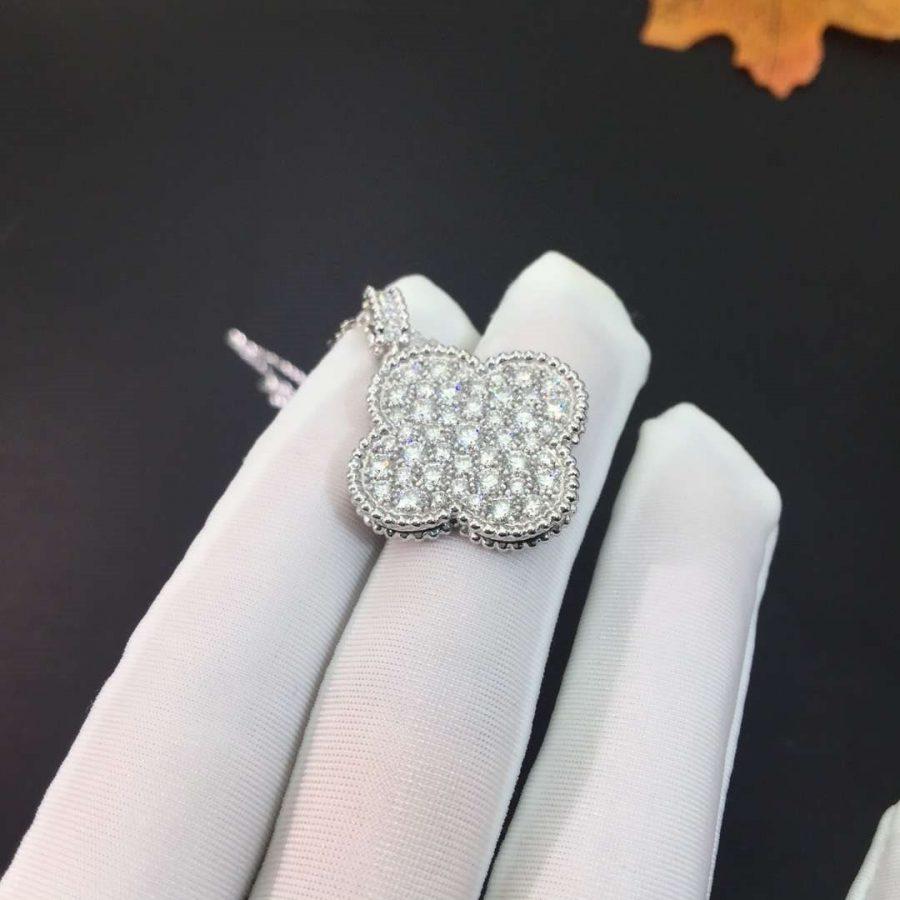 [Okajuri Jewelry] CLOVER 25MM SILVER FULL DIAMOND BIG CLOVER NECKLACE