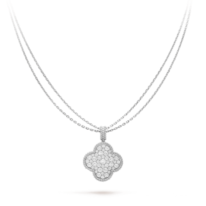 [Okajuri Jewelry] CLOVER 25MM SILVER FULL DIAMOND BIG CLOVER NECKLACE