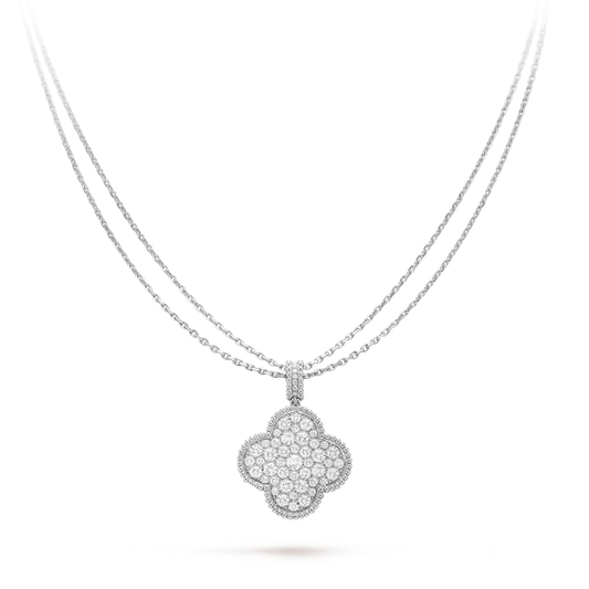 [Okajuri Jewelry] CLOVER 25MM SILVER FULL DIAMOND BIG CLOVER NECKLACE