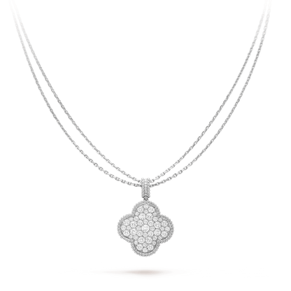 [Okajuri Jewelry]CLOVER 25MM SILVER FULL DIAMOND BIG CLOVER NECKLACE