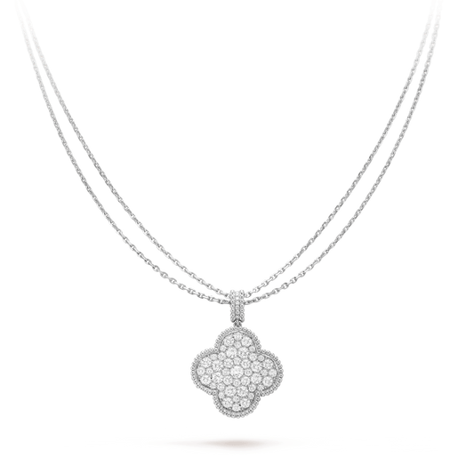 [Okajuri Jewelry]CLOVER 25MM SILVER FULL DIAMOND BIG CLOVER NECKLACE