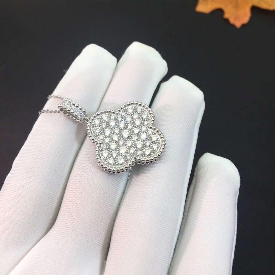 [Okajuri Jewelry]CLOVER 25MM SILVER FULL DIAMOND BIG CLOVER NECKLACE