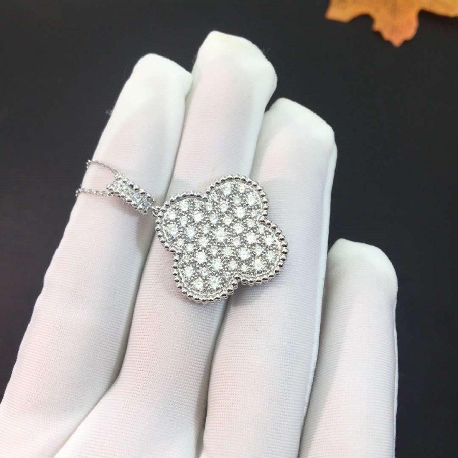 [Okajuri Jewelry]CLOVER 25MM SILVER FULL DIAMOND BIG CLOVER NECKLACE