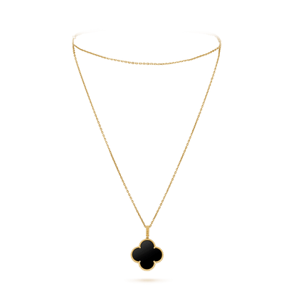 [Okajuri Jewelry]CLOVER 25MM GOLD ONYX BIG CLOVER NECKLACE