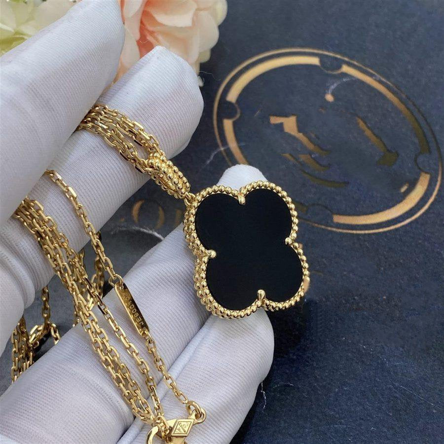 [Okajuri Jewelry]CLOVER 25MM GOLD ONYX BIG CLOVER NECKLACE