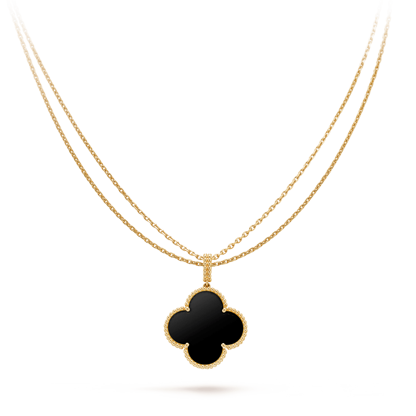 [Okajuri Jewelry]CLOVER 25MM GOLD ONYX BIG CLOVER NECKLACE