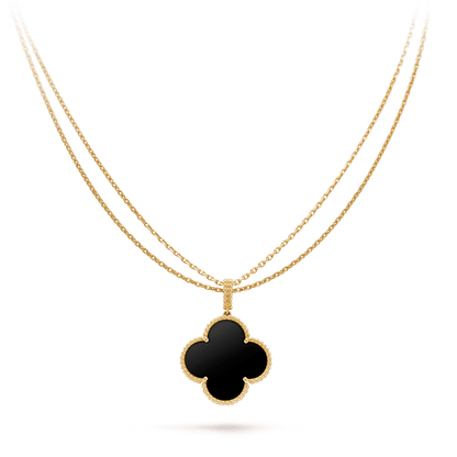 [Okajuri Jewelry]CLOVER 25MM GOLD ONYX BIG CLOVER NECKLACE