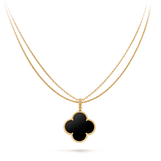 [Okajuri Jewelry]CLOVER 25MM GOLD ONYX BIG CLOVER NECKLACE