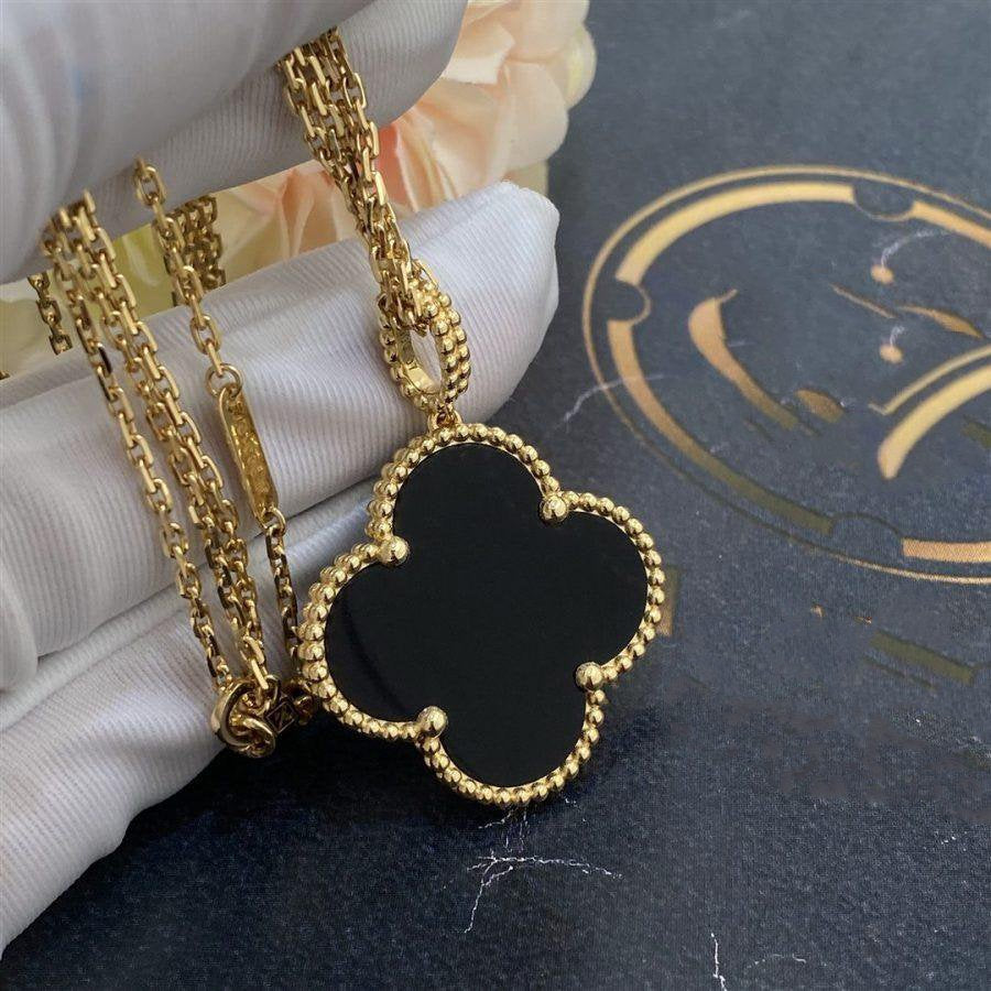 [Okajuri Jewelry]CLOVER 25MM GOLD ONYX BIG CLOVER NECKLACE