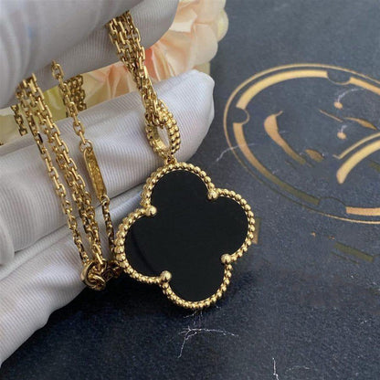 [Okajuri Jewelry]CLOVER 25MM GOLD ONYX BIG CLOVER NECKLACE