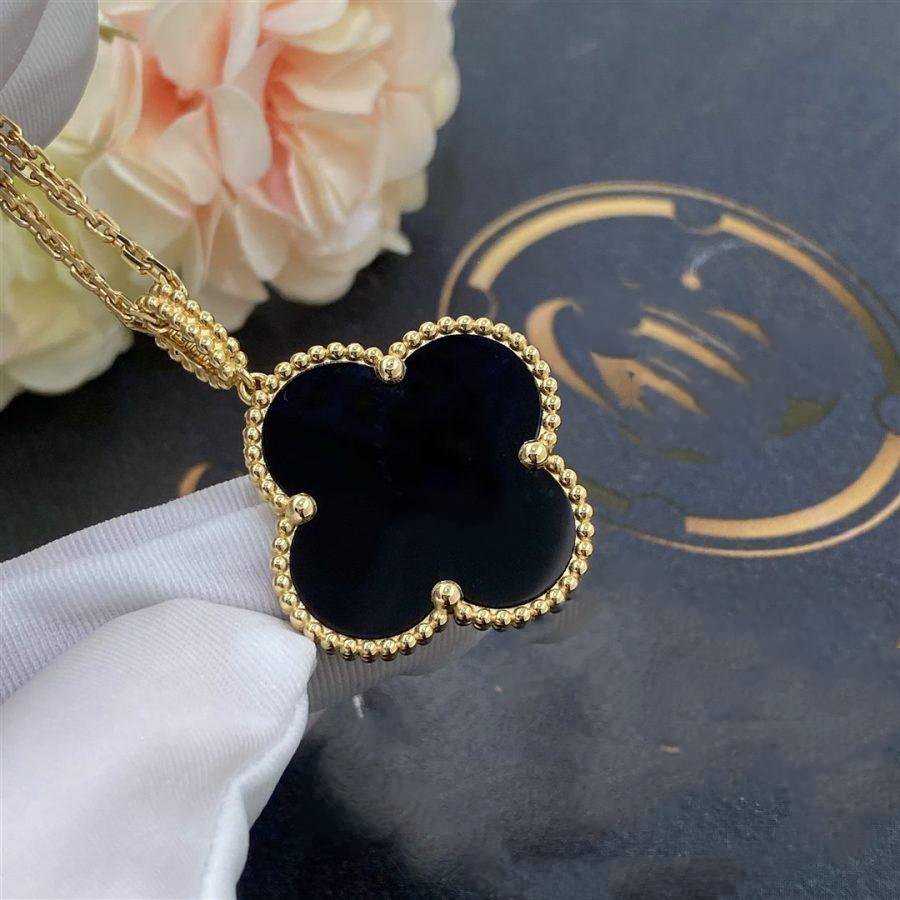 [Okajuri Jewelry]CLOVER 25MM GOLD ONYX BIG CLOVER NECKLACE