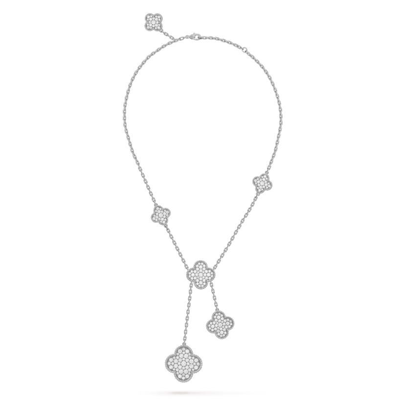 [Okajuri Jewelry]CLOVER 5 MOTIFS SILVER DIAMONDS NECKLACE