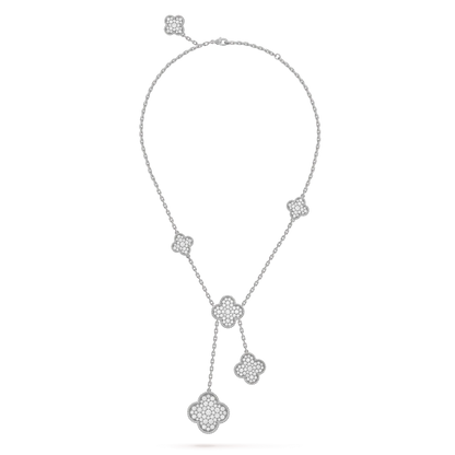 [Okajuri Jewelry]CLOVER 5 MOTIFS SILVER DIAMONDS NECKLACE