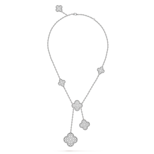 [Okajuri Jewelry]CLOVER 5 MOTIFS SILVER DIAMONDS NECKLACE