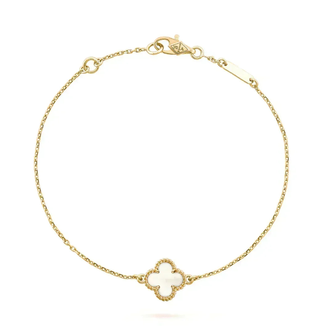 [Oakjuri™ Jewelry] ] Clover White Mother-of-Pearl & JUSTE Bracelet Stack Set