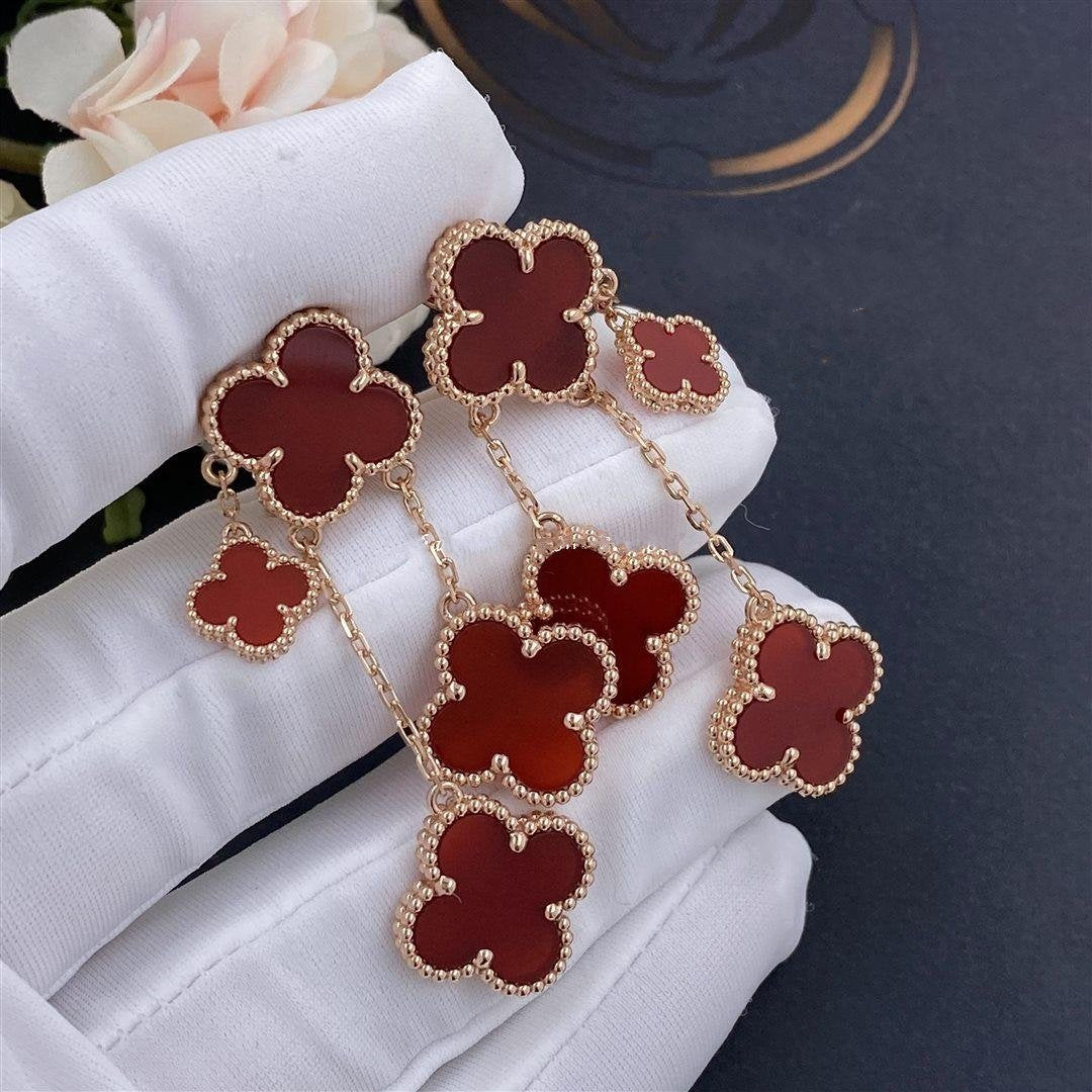 [Okajuri Jewelry]CLOVER EARRINGS CARNELIAN 4 MOTIFS PINK GOLD