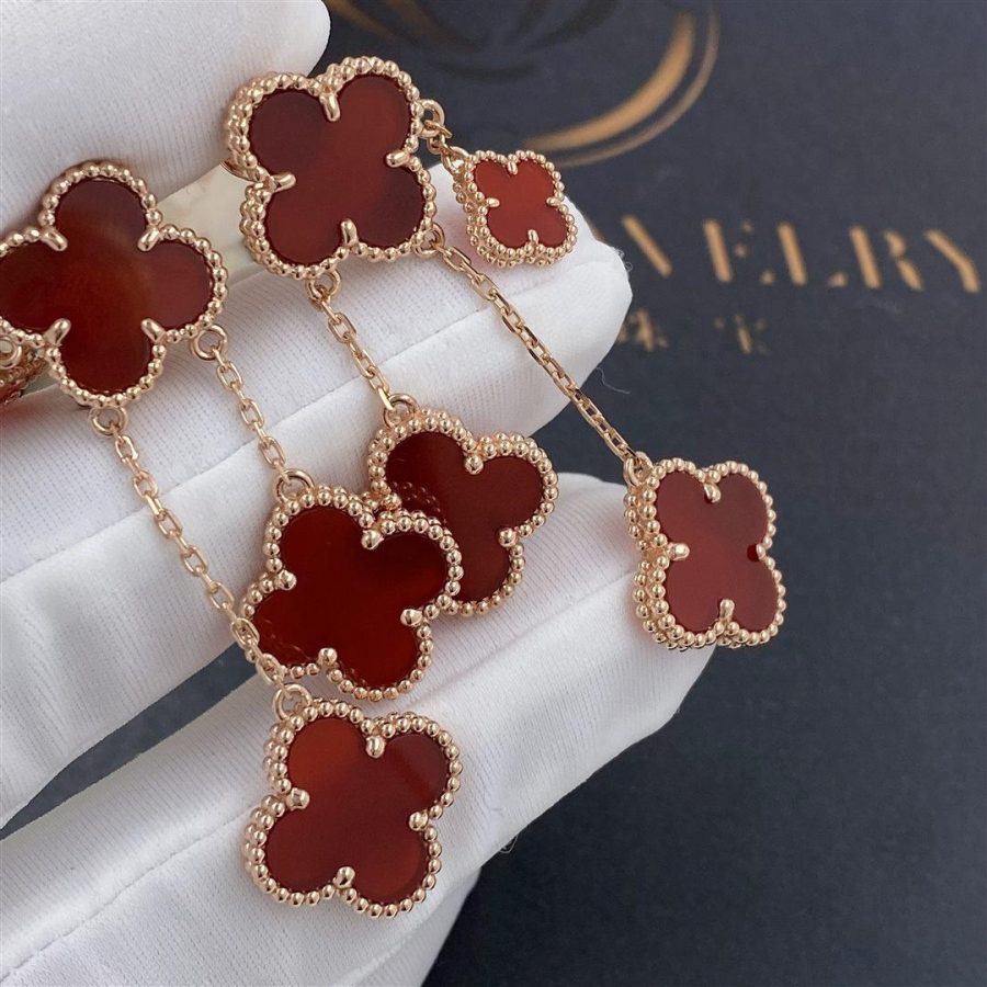 [Okajuri Jewelry]CLOVER EARRINGS CARNELIAN 4 MOTIFS PINK GOLD