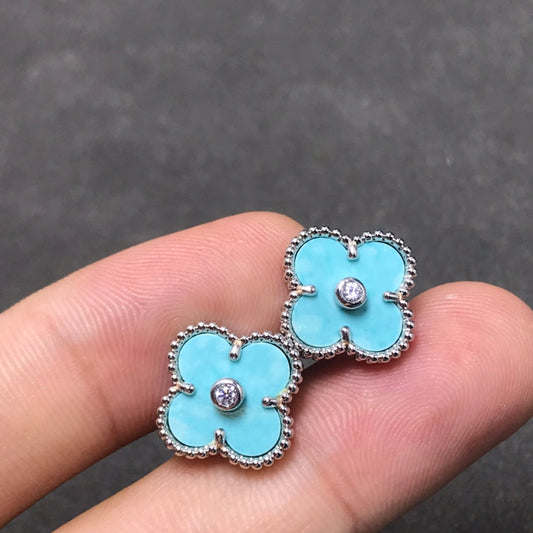 [Okajuri Jewelry]CLOVER 1 DIAMOND BLUE SKY SILVER EARRINGS