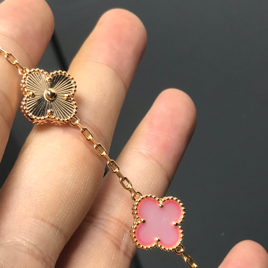 [Okajuri Jewelry]CLOVER BRACELET 5 MOTIF PINK AND PINK GOLD